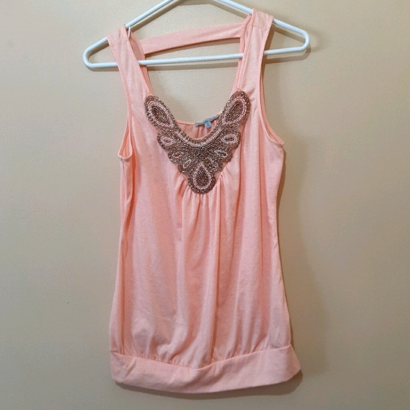 Charlotte Russe Beaded Tank Top Peach - Picture 1 of 5